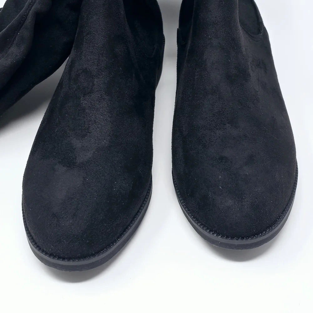 New Black Knee High Riding Boots 10 Kohls SO Velour Englishmuffin Back Tie Shoes